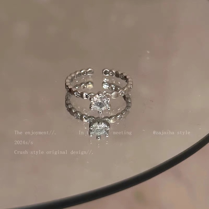 Zircon adjustable open ring, minimalist design