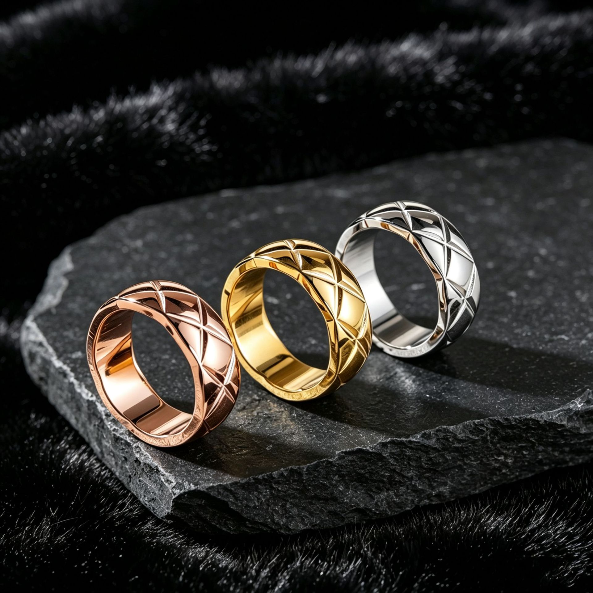 Rose gold and silver CNC diamond pattern stackable ring for women