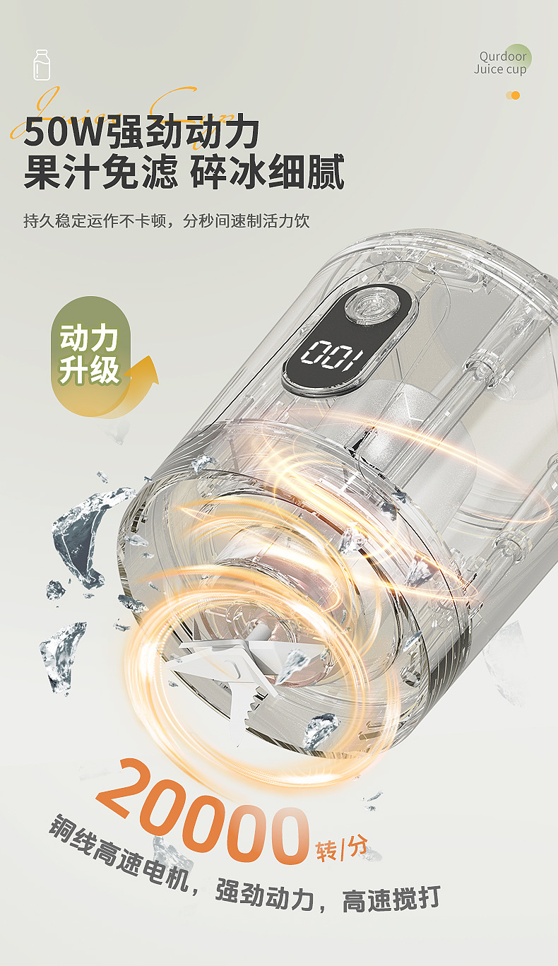 Portable electric juicer, ice crusher, wireless charging
