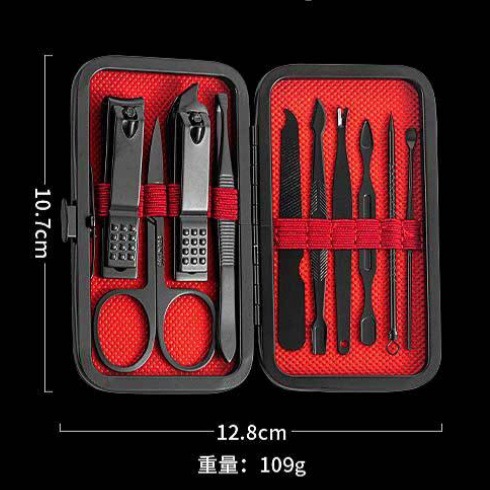 24-piece nail care set, black and red complete manicure pedicure kit