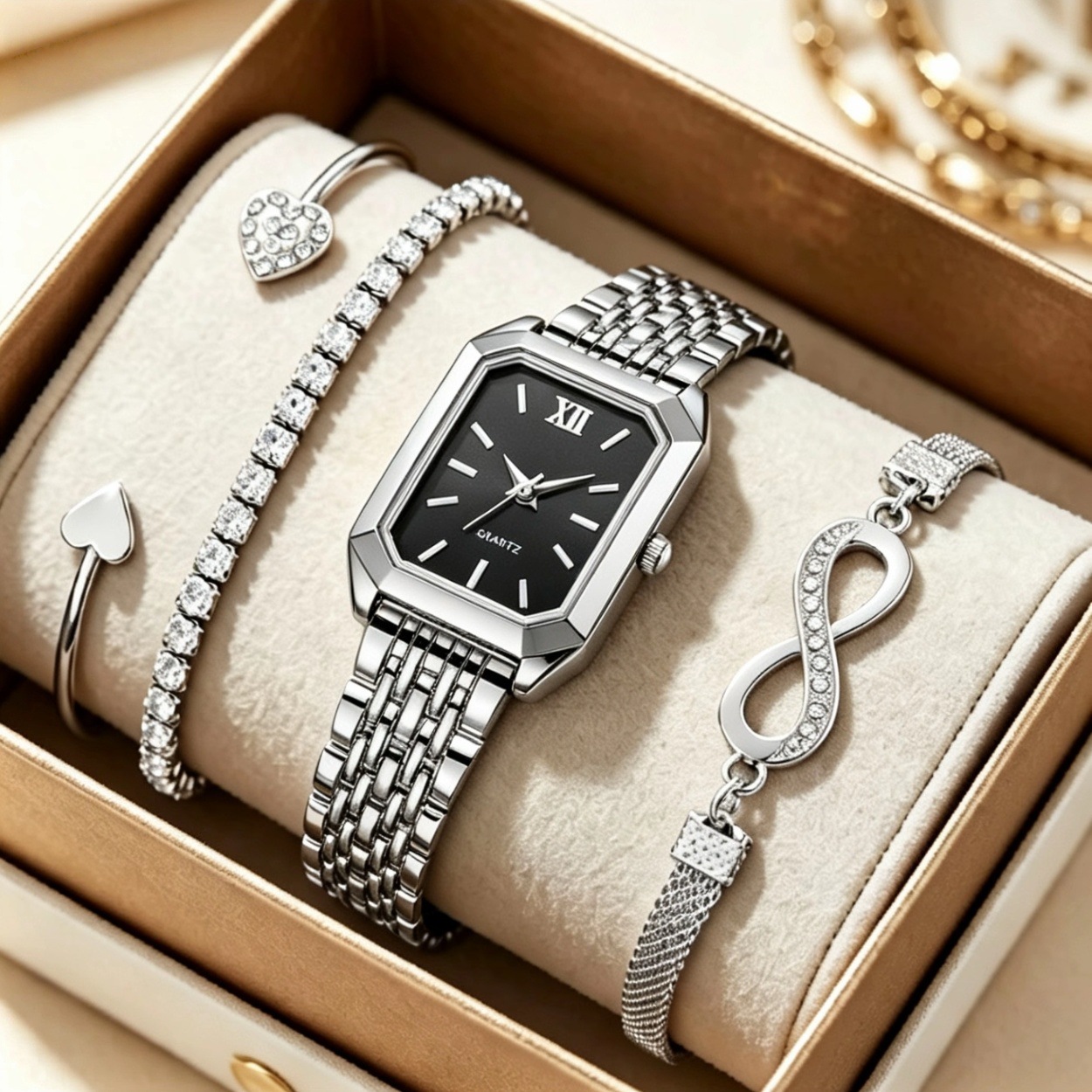 Women's Square Quartz Watch Luxury Steel Strap