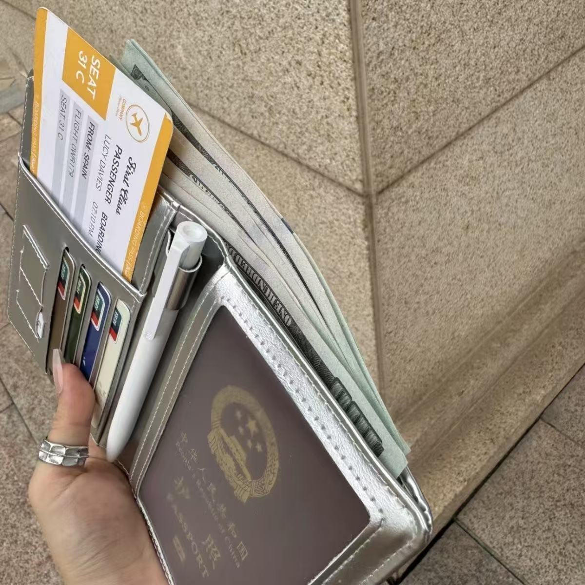 RFID-Reisepasshülle, Echtleder, Silber, ultraleicht