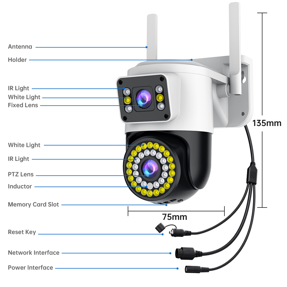 360° gözetim kamerası, gece görüşü, WiFi, 4G, su geçirmez