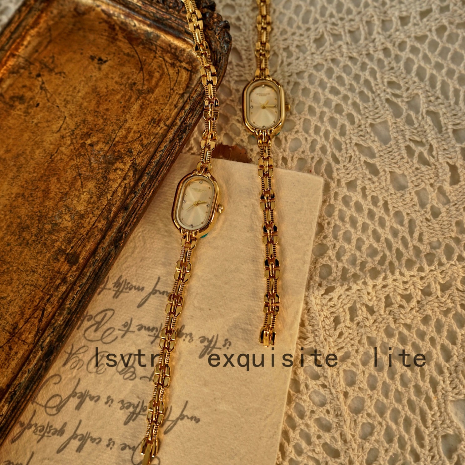 LSVTR Vintage-Damenuhr in Gold mit Mini-Armband