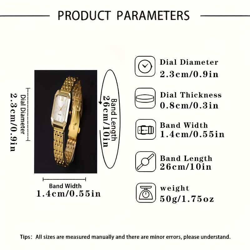 5-Piece Square Dial Women's Quartz Watch Set with Necklace