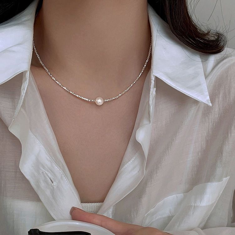 S925 sterling silver necklace with pearl, collarbone chain