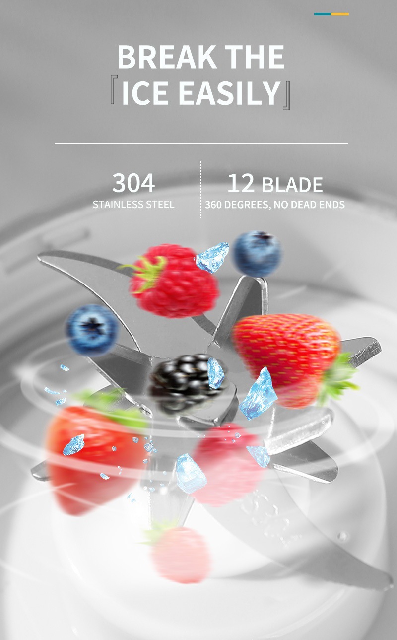Portable USB rechargeable juicer, 12 blades, ice crusher