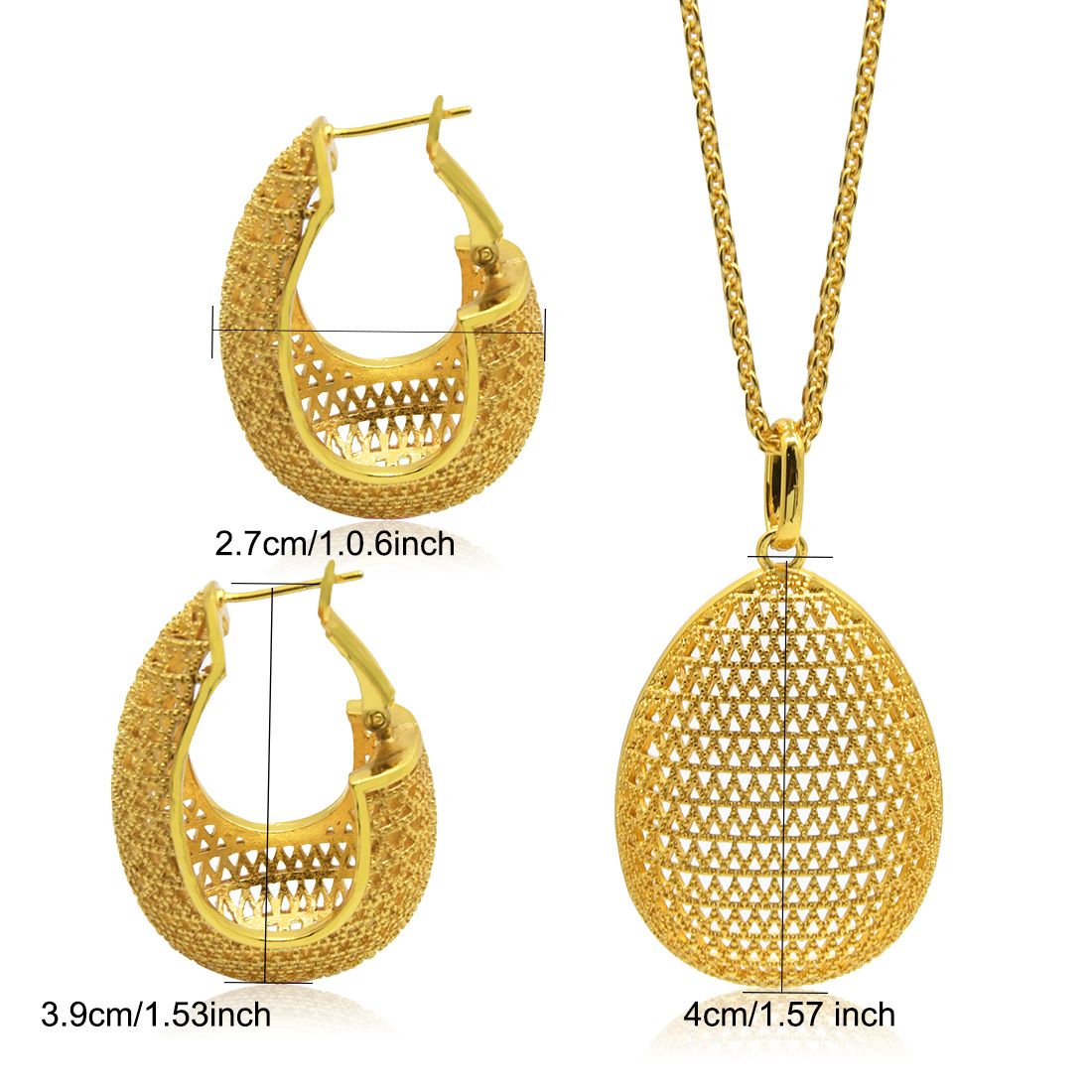24K altın kaplı bakır takı seti kolye küpe geometrik