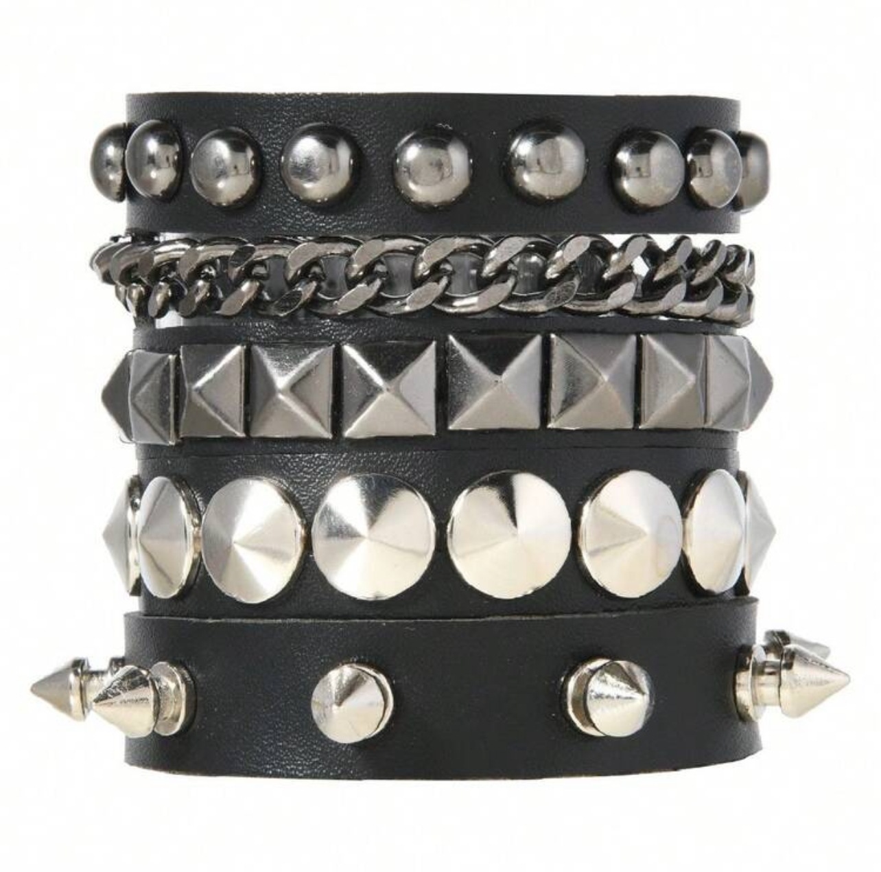 Punk-Herrenarmband mehrschichtig, Leder Nietenkette