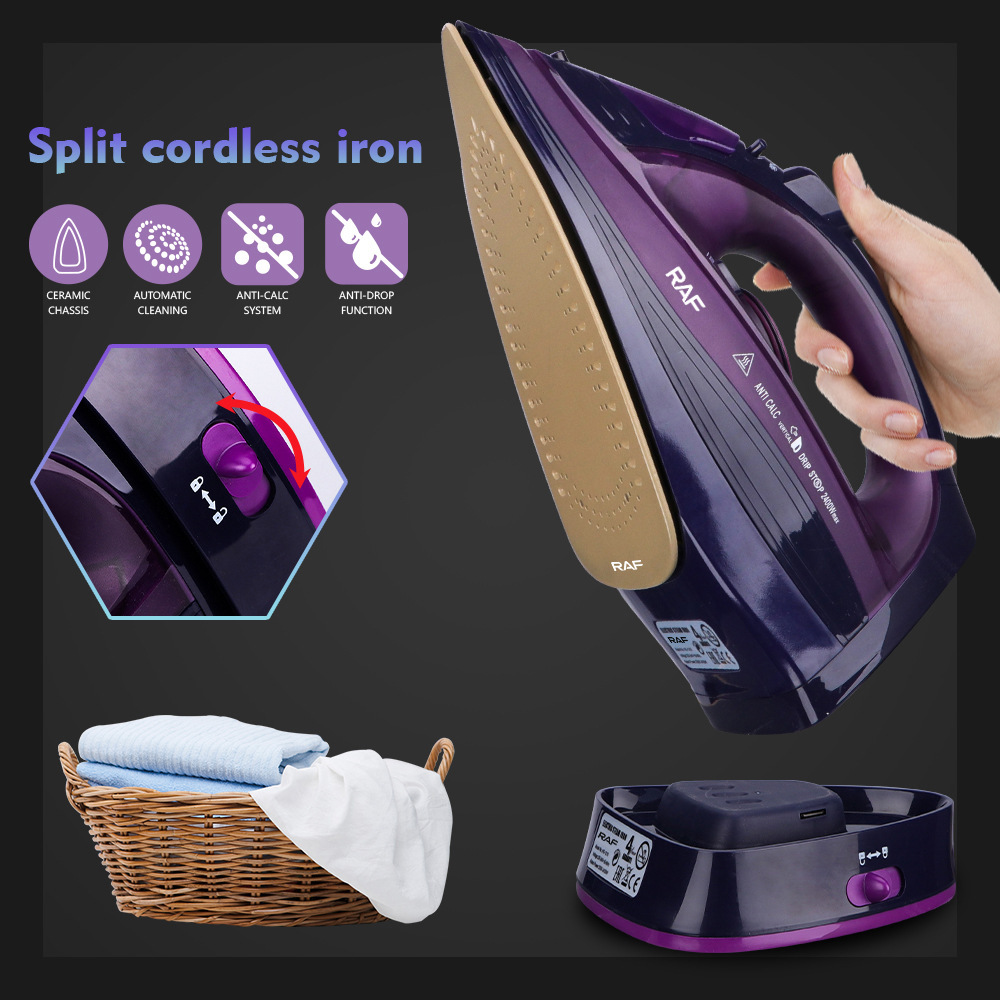 Electric iron, corded and cordless, steam function