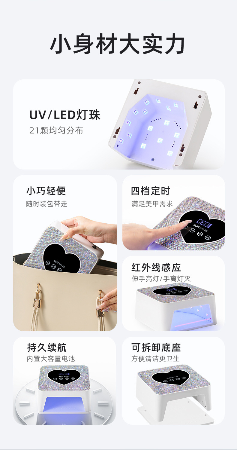 Wireless rechargeable UV nail drying lamp smart sensor