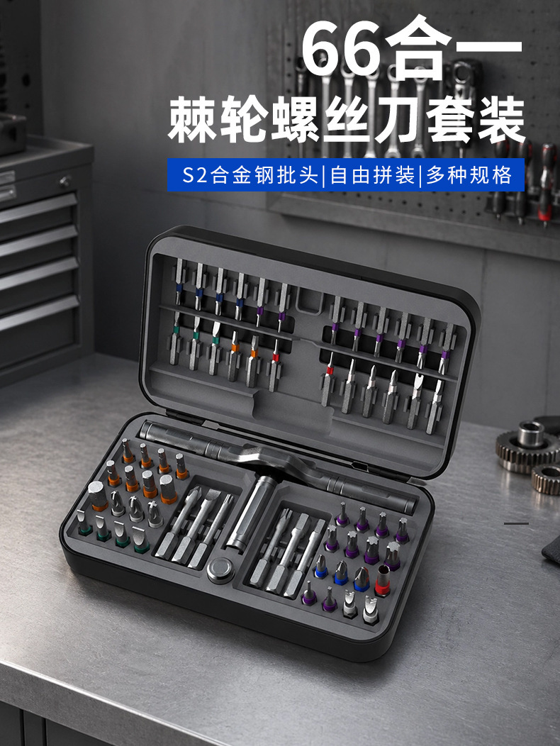 66合一棘轮螺丝刀套装S2批头强磁省力正反转汽修家用拆机维修工具