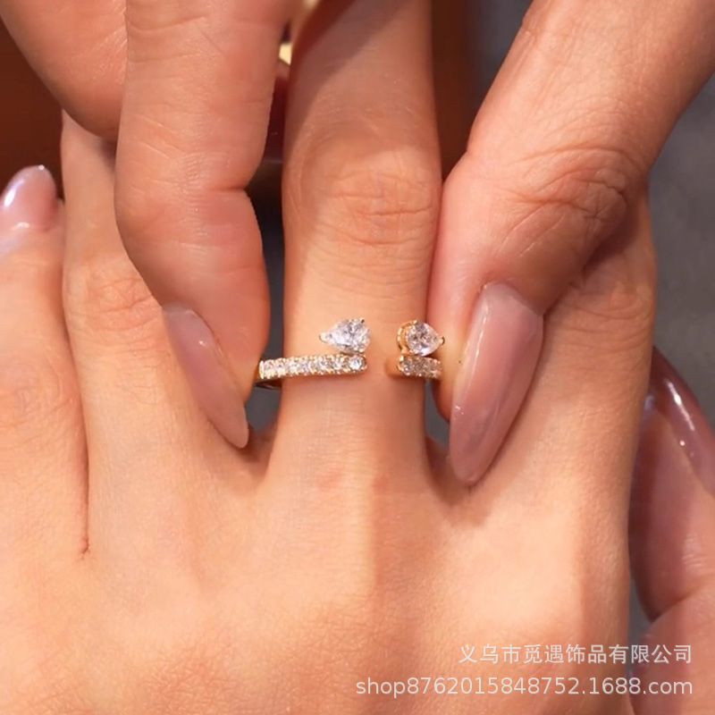 Water drop pave diamond stacking ring set for women