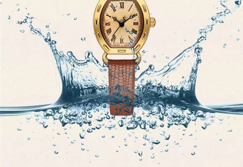 Barrel-Shaped Women's Quartz Watch Oval Leather Strap
