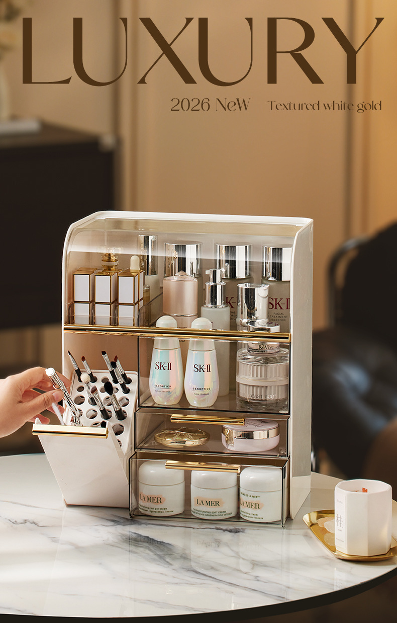 Desktop cosmetics storage box, dust-proof, large capacity