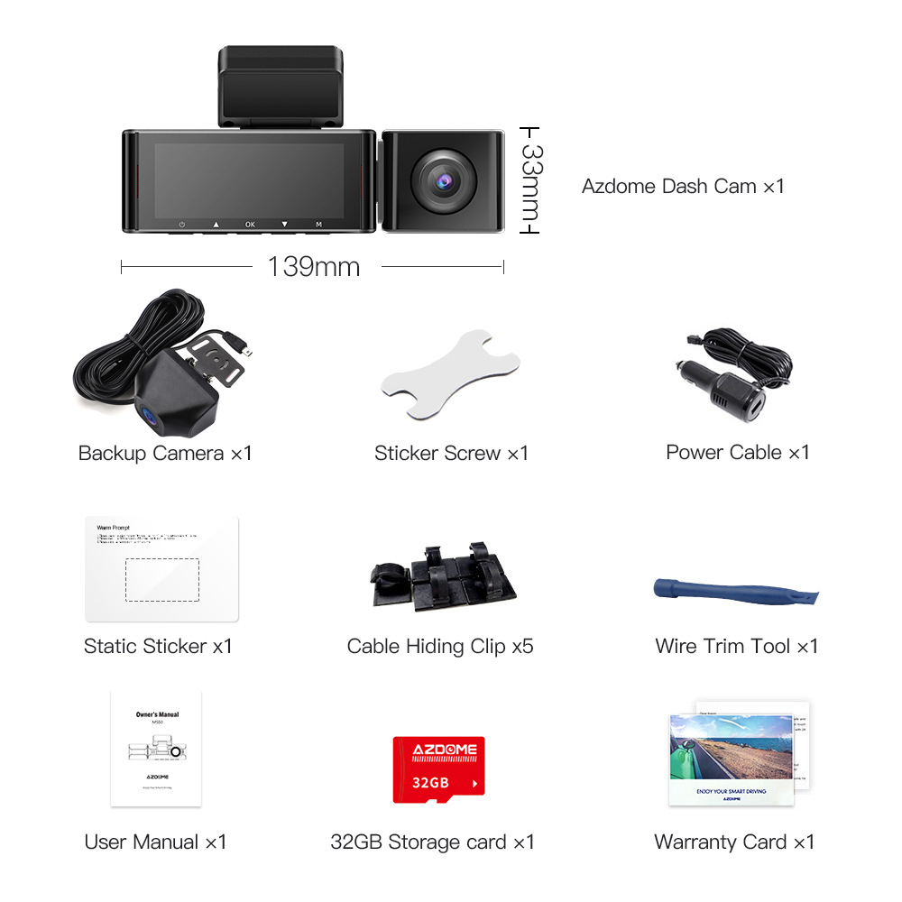 AZDOME araç kamerası üç lens 4K 1080P 1440P GPS