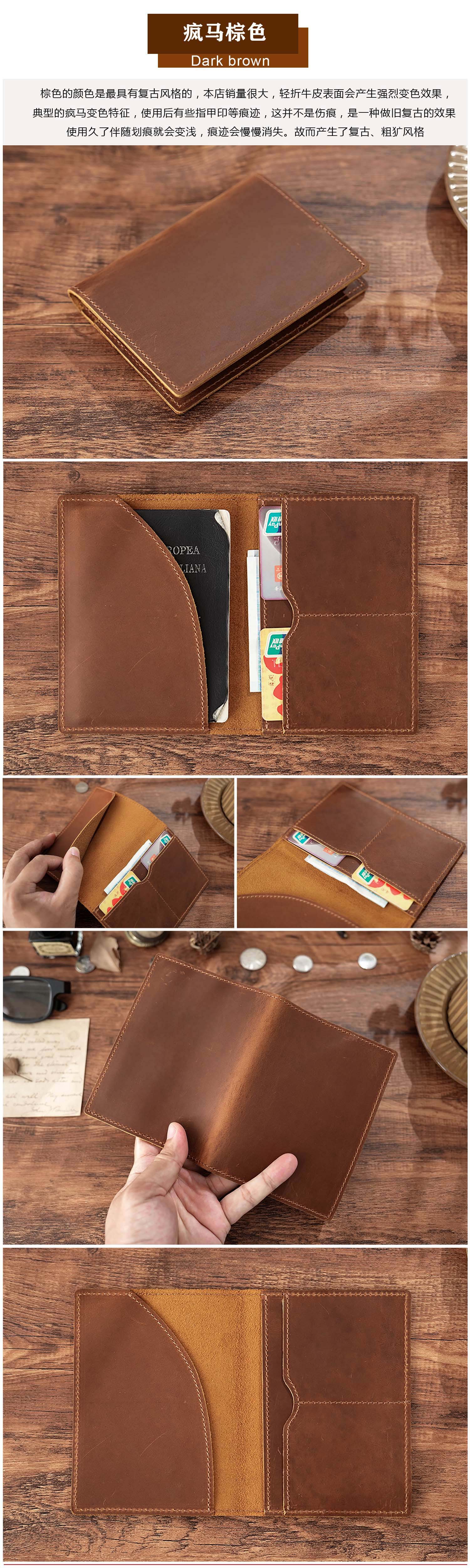 Verrücktes Pferd Leder Reisepass-Halter Vintage Vollnarbenleder