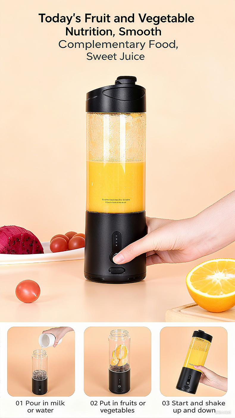 Tragbarer Standmixer, USB-aufladbar, Reisebecher