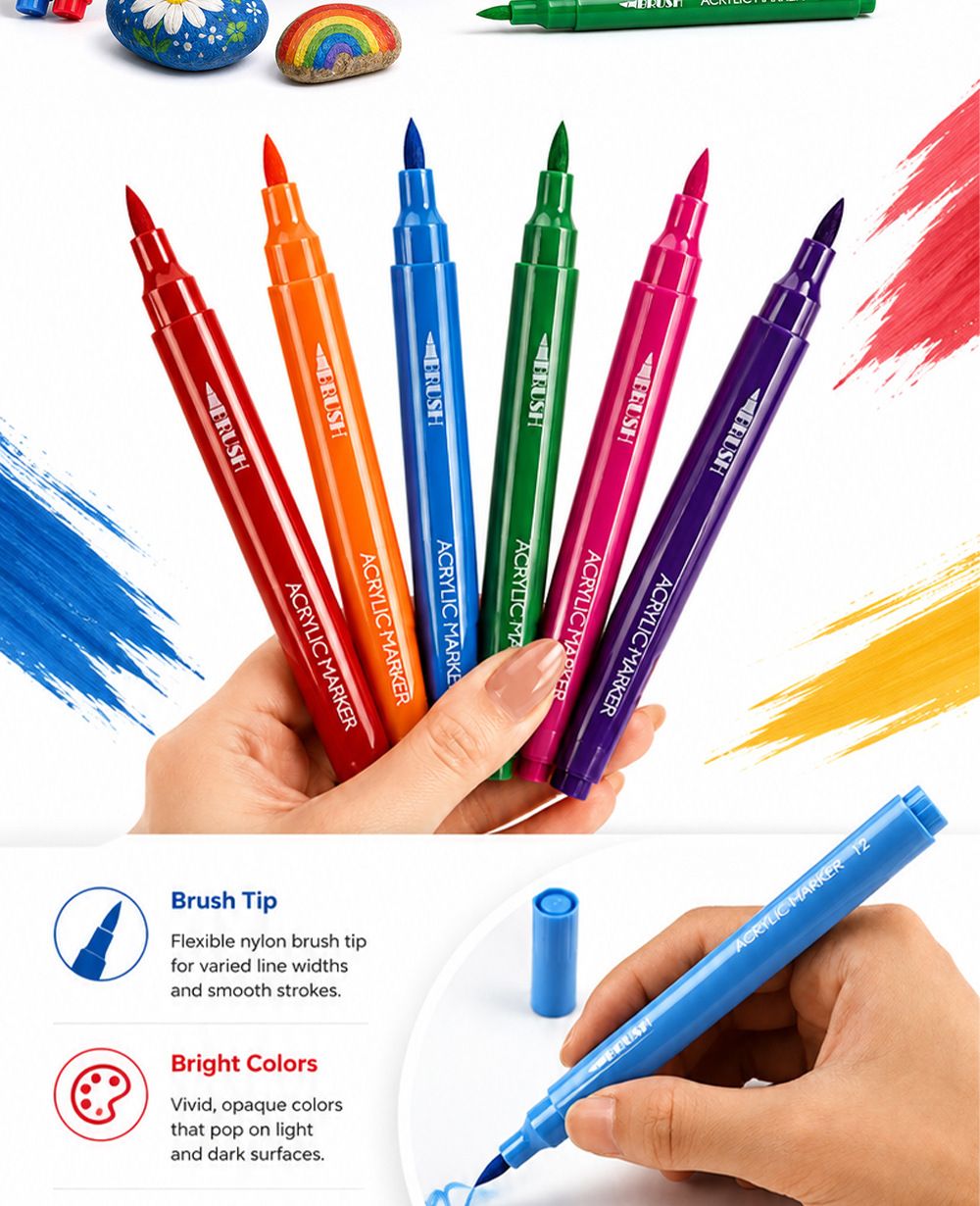Acrylic marker pen set with soft tips, children's drawing, storage bucket