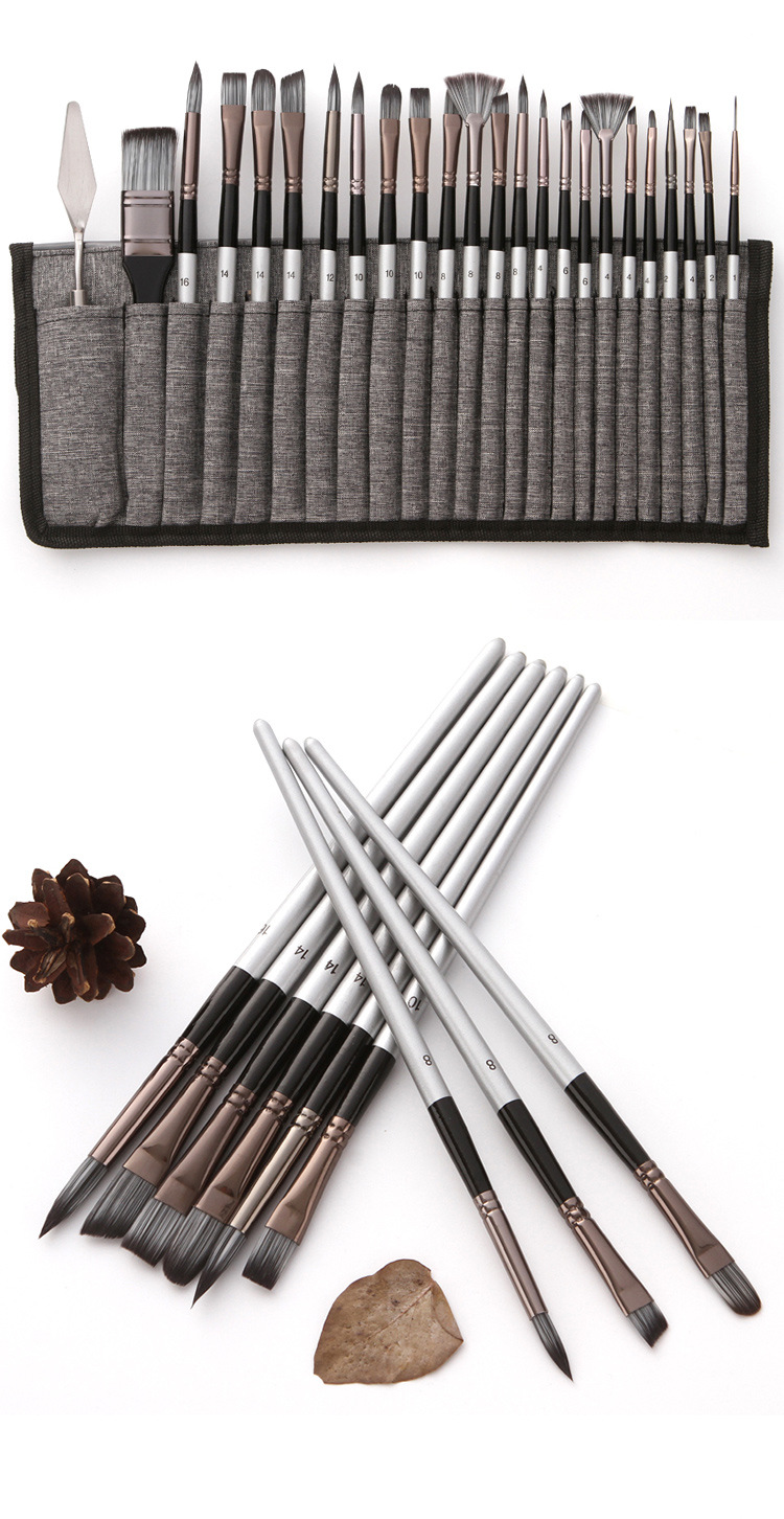 24-piece brush set for canvas, oil and watercolor