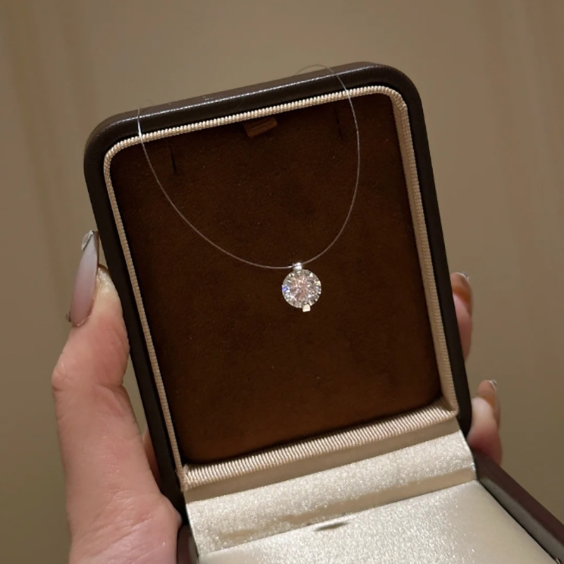 S925 Gümüş Moissanite Balık İpi Kolye, Basit