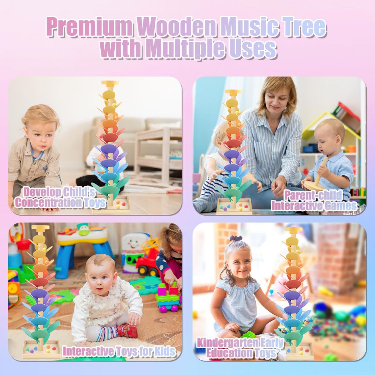 Montessori ahşap oyuncak gökkuşağı blokları müzik ağacı