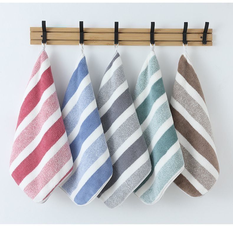 跨境条纹珊瑚绒毛巾大浴巾方巾8件套装柔软吸水宽条洗脸毛巾towel