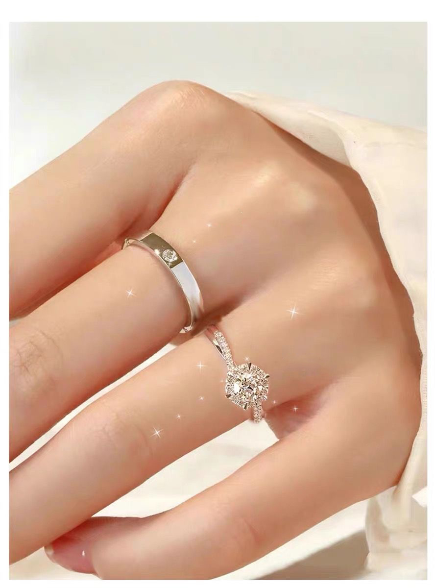 Couple ring set, wedding, adjustable open design