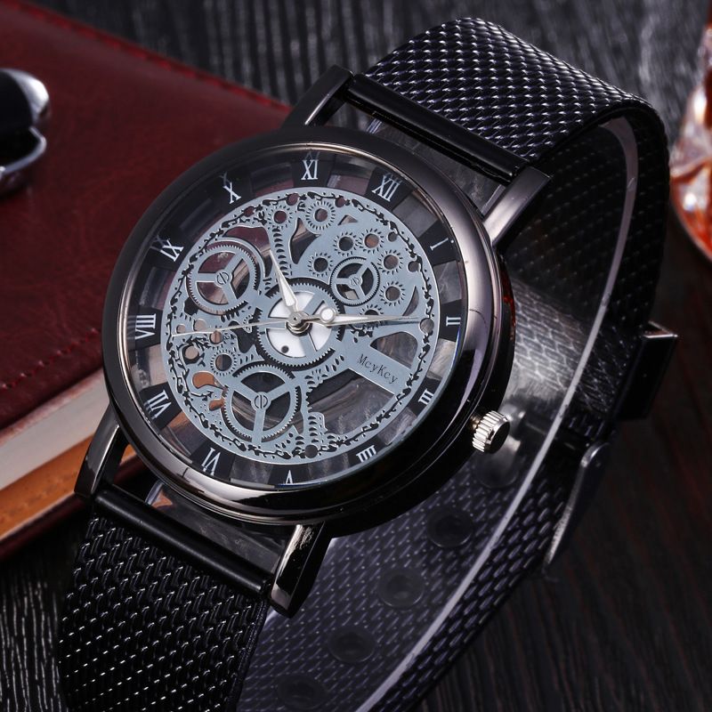 Herrenquarzuhr, Openwork-Design, Mesh-Armband