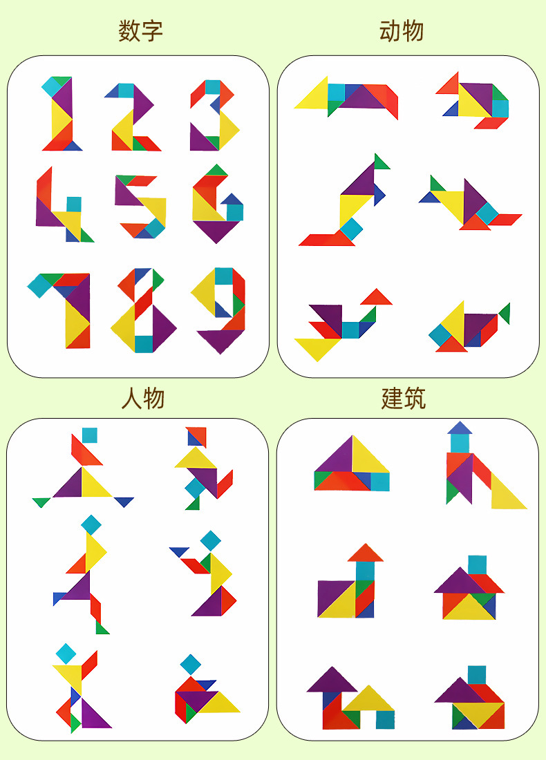 Tangram yapboz, geometrik şekiller, kare set
