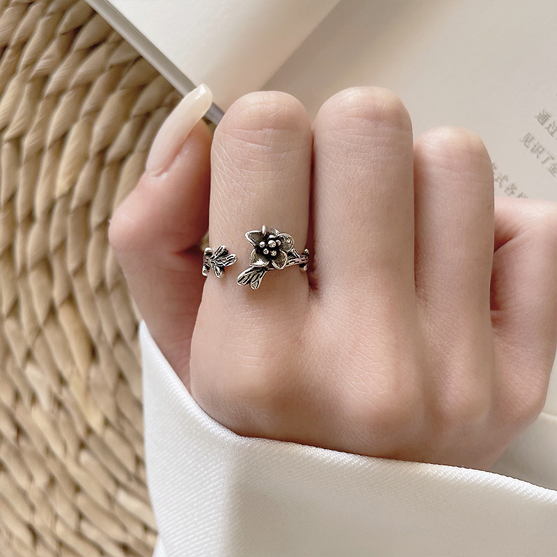 925 silver flower open ring, Thai silver, non-tarnishing