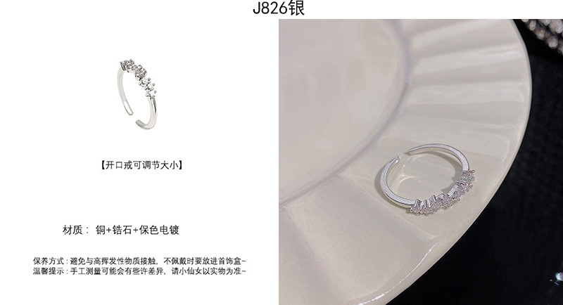 Silver zircon open adjustable ring, elegant
