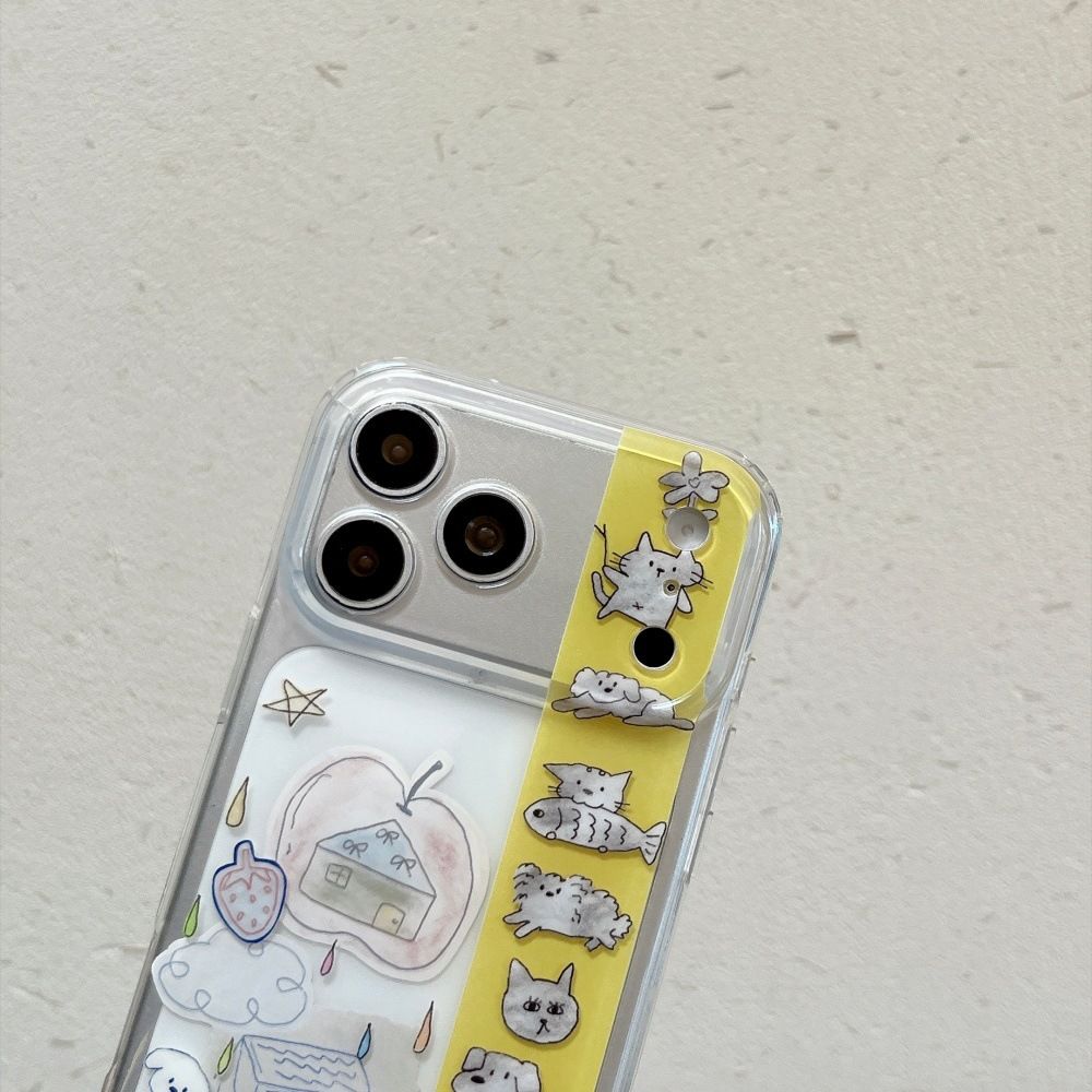 iPhone 17/16 Pro Max telefon kılıfı, kedi çizimi, tam koruma