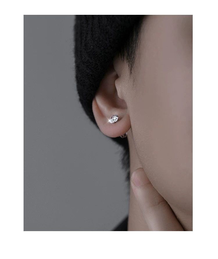 999 pure silver men's ear studs diamond design