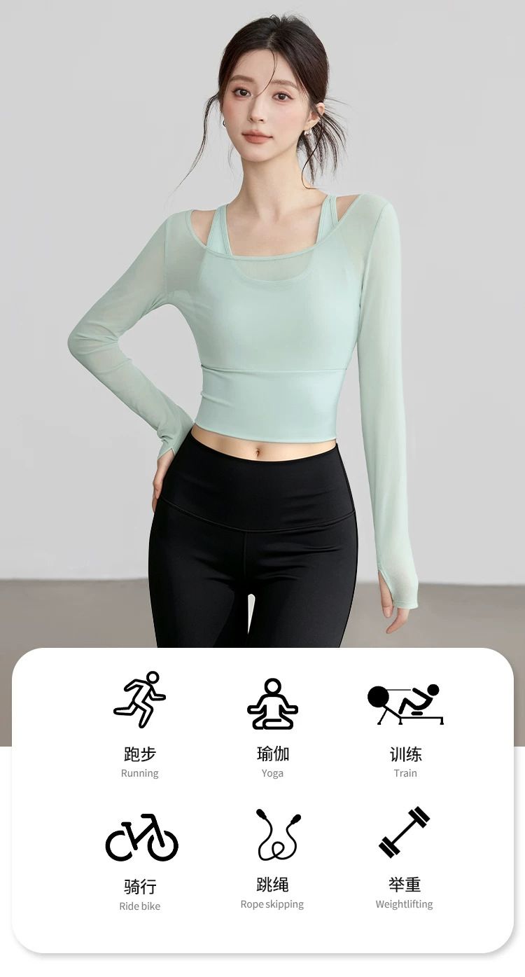 Kadın yoga seti mesh uzun kollu gögüs pedli