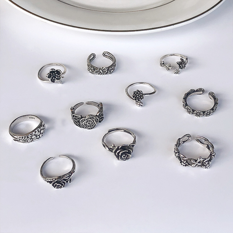 925 silver flower open ring, Thai silver, non-tarnishing