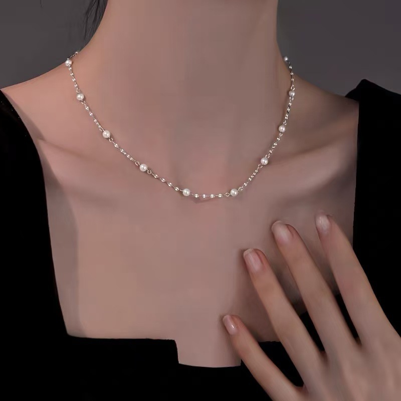 S925 Silber-Perlenkette, elegantes Design