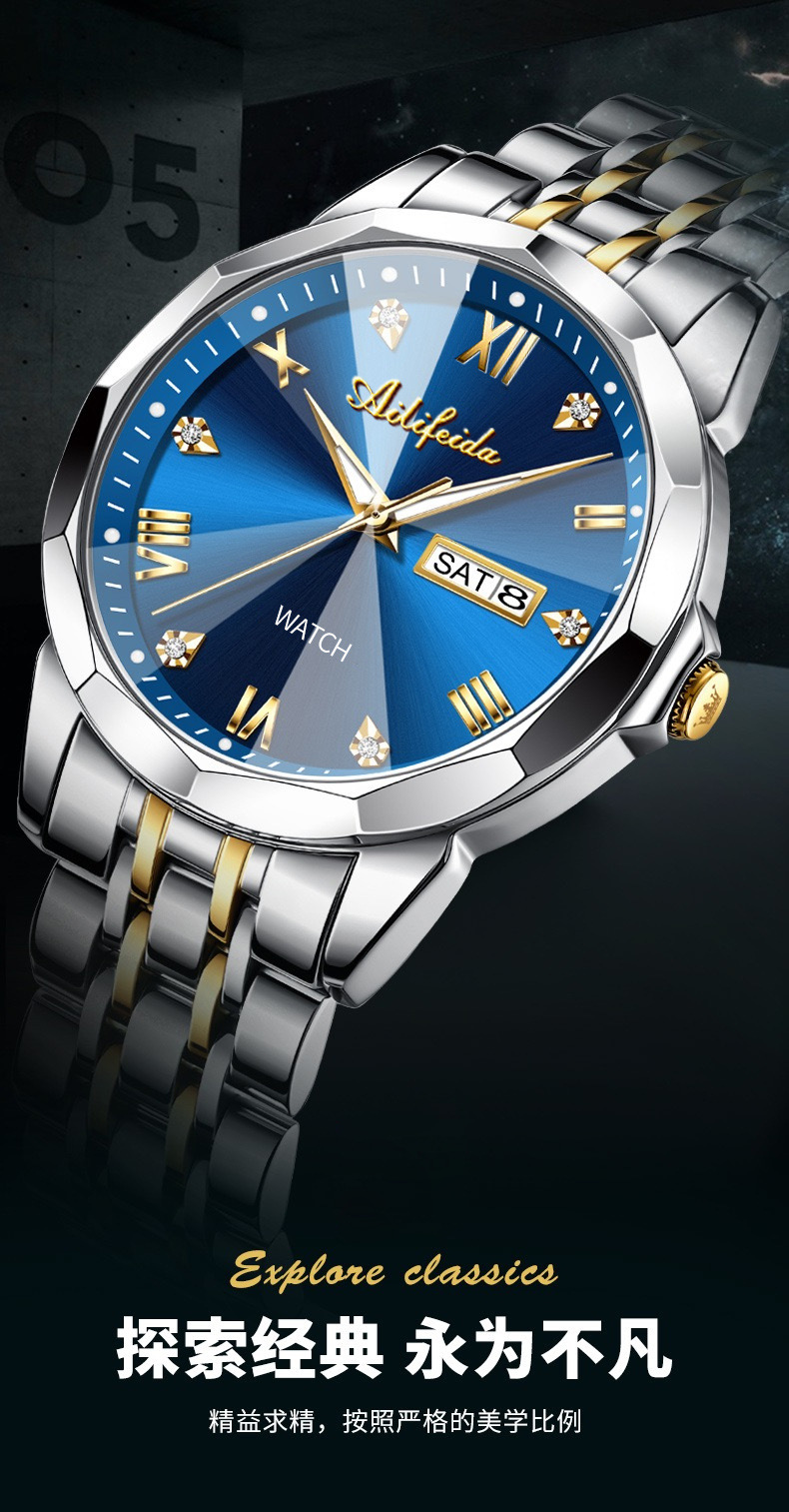 Men's Quartz Watch Hollow Caseback Calendar Luminous
