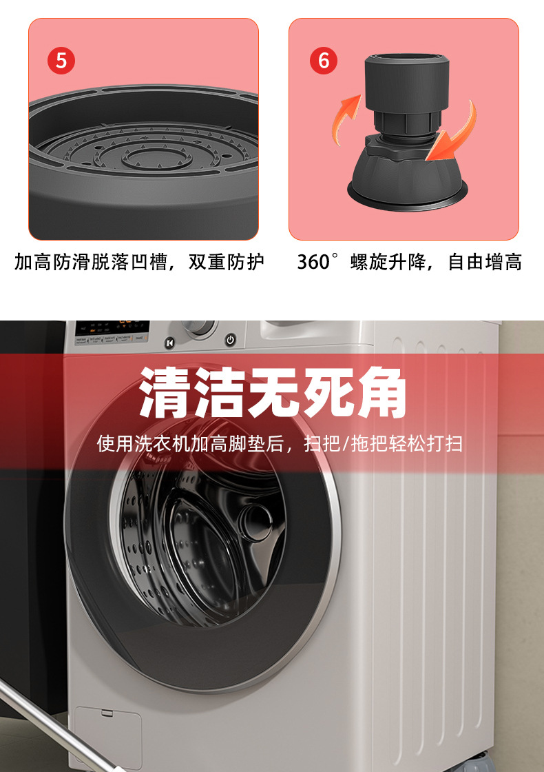 Washing machine feet, anti-slip, vibration absorbing
