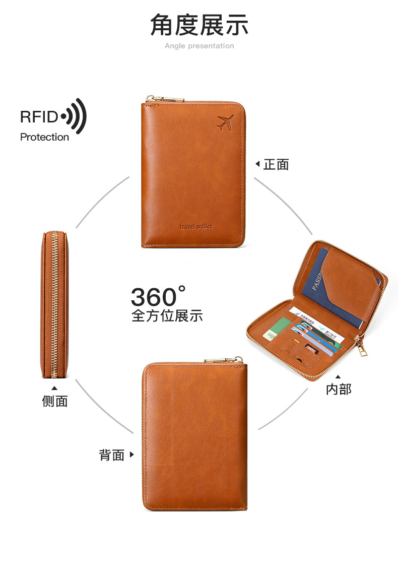 RFID passport holder, plain weave, multi-pocket