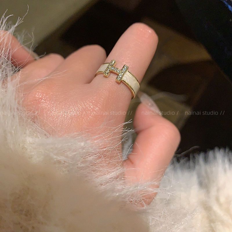 H-Buchstaben Ring Emaille, Retro verstellbar Damenring