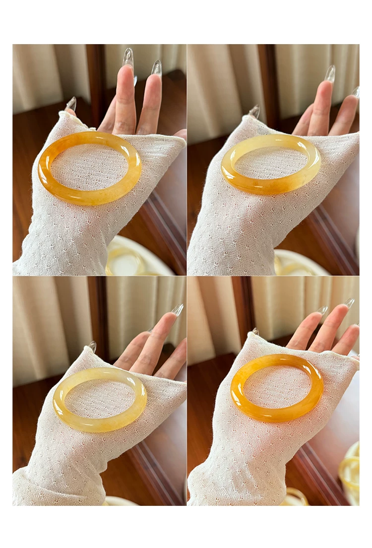 Natural yellow long jade bracelet with gold thread, wide design