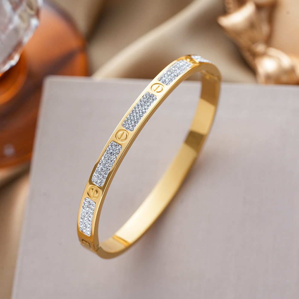 Strass-besetztes Titanzahl-Armband für Damen, offener Edelstahl, farbbeständig