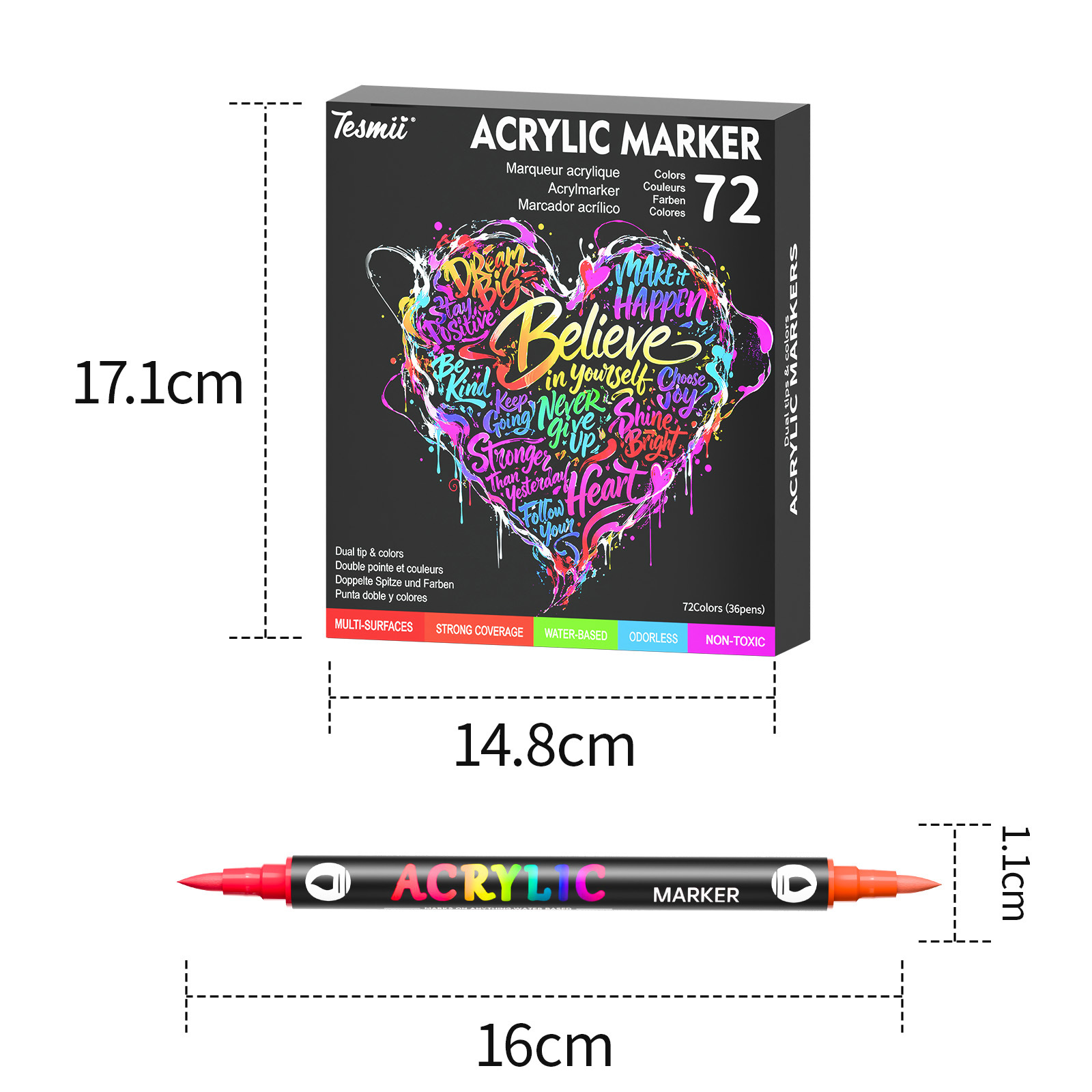 Dual-Tip Acrylic Marker Pen Set, Water-Based, DIY Painting