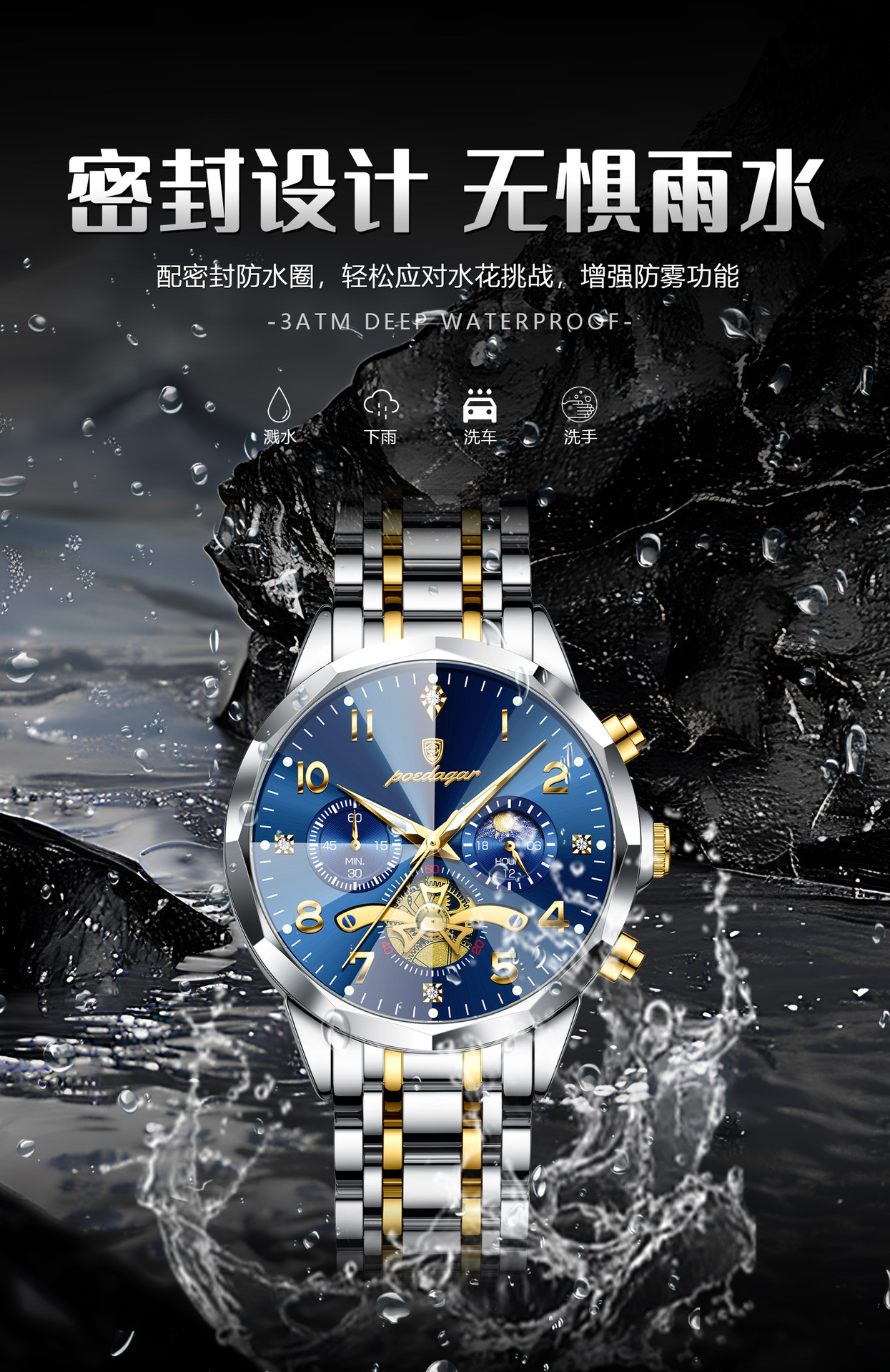 Herrenuhr, wasserdicht, Quarz, modernes Design