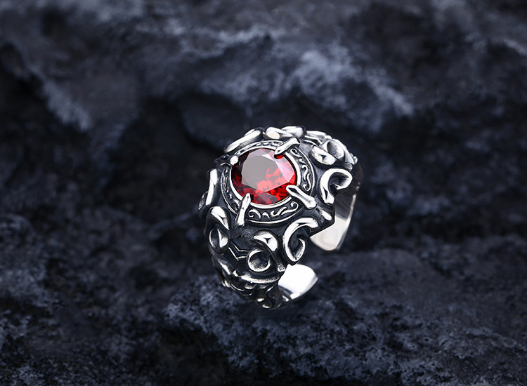 S925 silver plated garnet flower ring men's