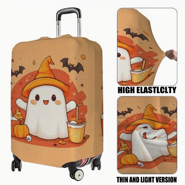 Halloween hayalet balkabağı bavul kılıfı, elastik kumaş, çizilmeye dayanıklı