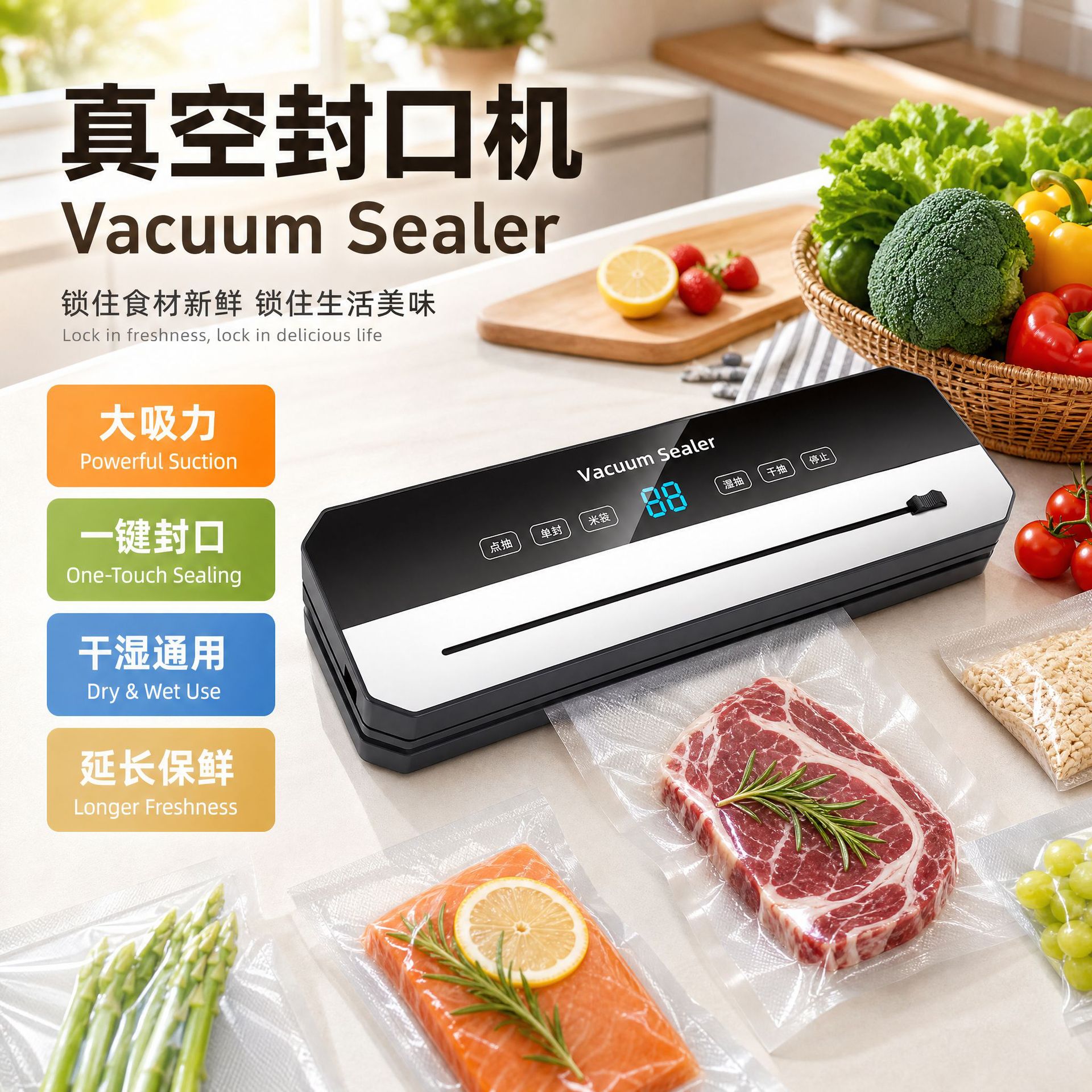 Vacuum sealing machine, high-power, commercial food preservation