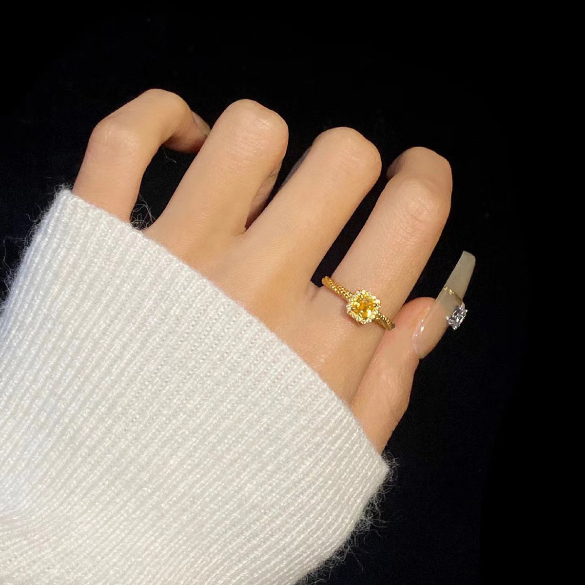 18k gold-plated ring with colorful zircon stones, women's
