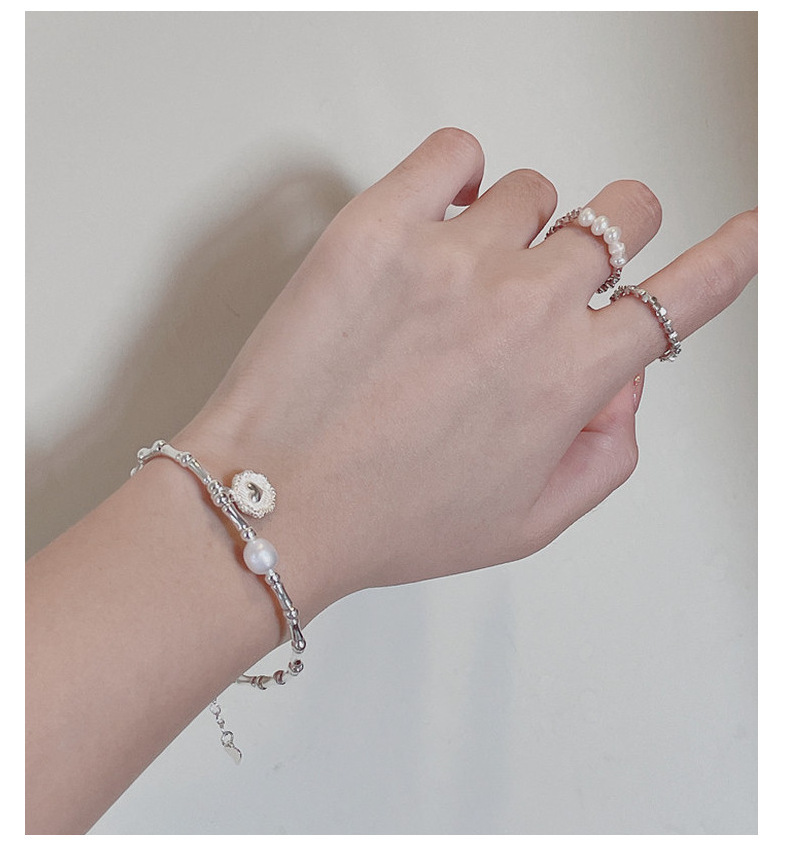 S925 Sterlingsilber-Armband, Bambusherz, Perle, für Damen